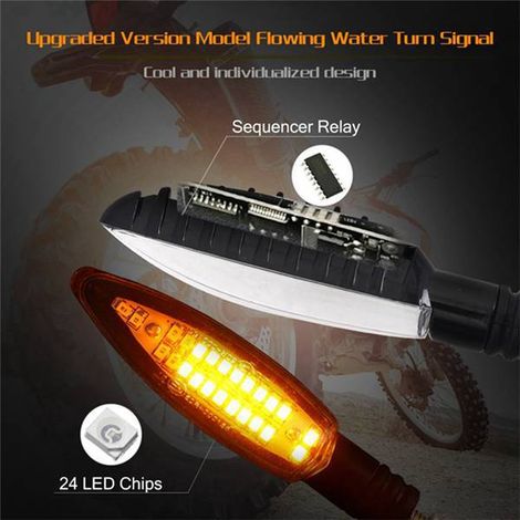 Matériau noir : Clignotant séquentiel universel à LED pour moto, 12 V CC, culot E24 européen à double rangée. (1/5)