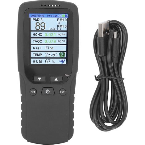 Luftqualitätsmonitor, 2,8-Zoll-LCD-Bildschirm, PM2,5 PM1,0 PM10 Temperatur- und Feuchtigkeitsdetektor für Schlafzimmer, Auto, Büro. (1/5)