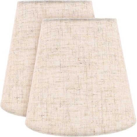 Lot de 2 petits abat-jour : douille à pince pour ampoules de type candélabre, mini-lustres, abat-jour cylindriques en tissu lin pour lampes de table, appliques murales et plafonniers. (1/5)