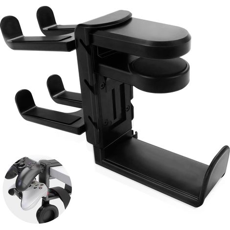 Support de casque et de manette, support de manette avec support de poignée, support de câble, crochet pour casque de jeu rotatif à 360 degrés, gain de place, support de casque pour tables d'ordinateu