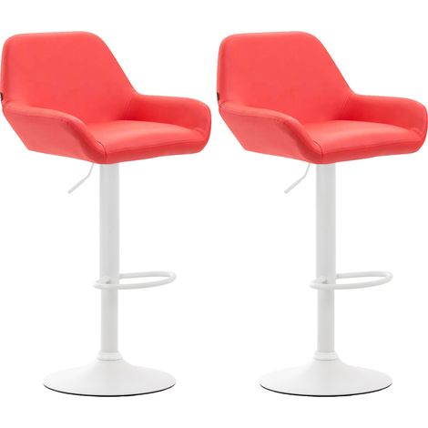 Lot de 2 tabourets de bar Braga en Similicuir Rouge Blanc (1/4)