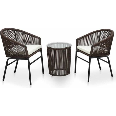 Ensemble Table + 2 chaises de bistro - Table à manger avec Chaises avec coussins Rotin PVC Marron BV946127 - BonneVie (1/5)