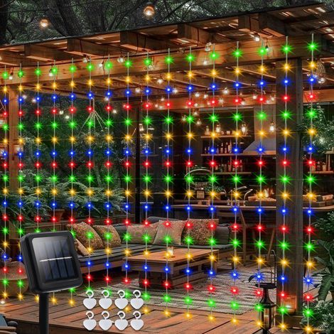 Guirlande lumineuse solaire de 2,4 m x 1,8 m, 144 LED pour extérieur, étanche, avec minuterie, 8 modes pour jardin, patio, clôture, pergola, décoration (blanc chaud) (1/5)