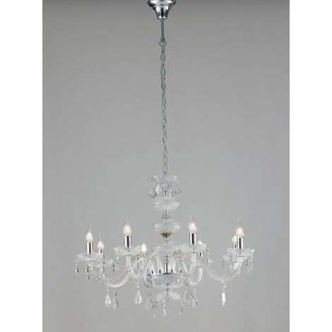 "Lampadario INCANTO in vetro a otto luci con dettagli cromati e cristalli" (1/4)