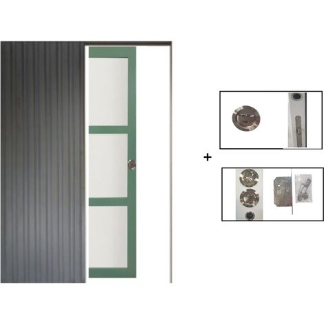 Porte Coulissante Vert Sauge Ral 6021 Vitrée H204 X L73 Cm, Galandage Gd Menuiseries (1/5)