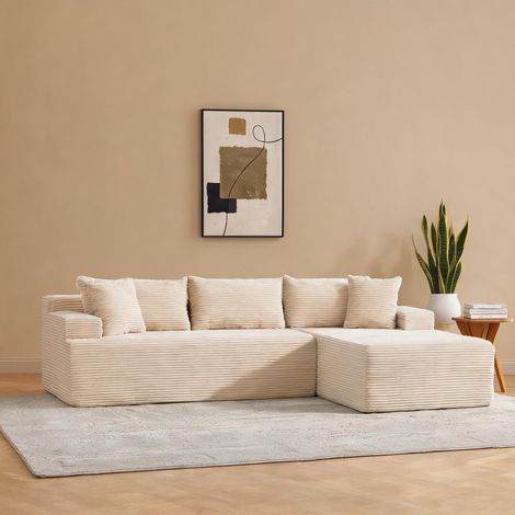 Canapé modulable en velours côtelé beige avec méridienne (1/5)