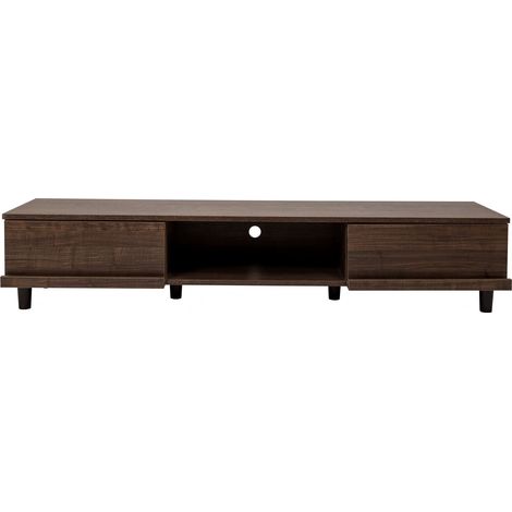 Iris Ohyama – Meuble TV banc pour écran jusqu'à 65 pouces – Dimensions L42.2 x P150 x H30 cm – Rangement DVD et CD – Panneau de particules marron