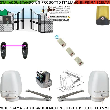 Cancello Elettrico Kit Motori a Braccio Articolato 24 V 2 Ante da 0,5 a 2,5 MT Centrale 220/24 V Selettore 3 Radiocomandi Faro Coppia Fotocellule (1/4)