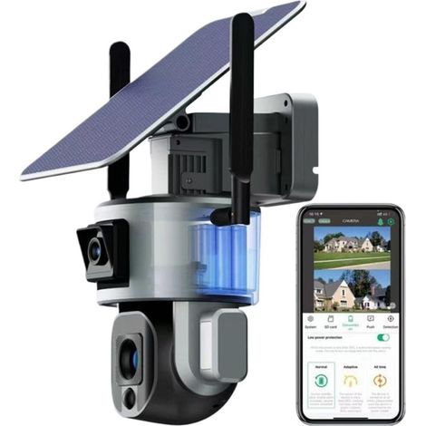 Caméra de sécurité à Domicile Caméra Solaire extérieure 4G 8MP 4K Double écran 10X Zoom Optique bidirectionnel Audio Couleur Vision Nocturne CCTV caméra IP de Surveillance(WiFi 4XZoom No Card) (1/5)