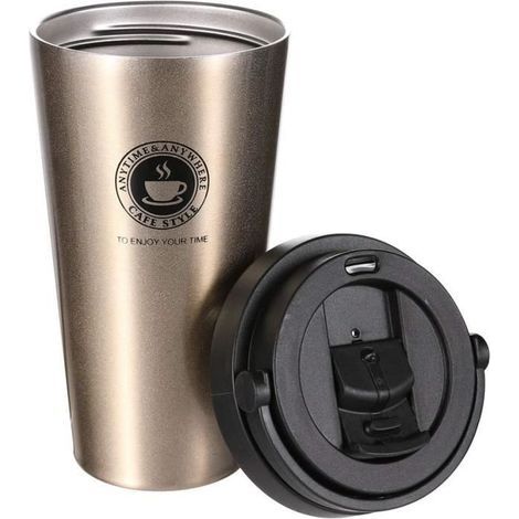 Isolierter Kaffeebecher, lebensmittelechte Kaffeethermoskanne, doppelwandige Wasserflasche, 500 ml isolierte Kaffeethermoskanne (Golden, 500 ml) (1/4)