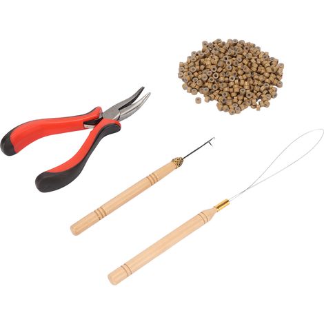 Kit d'extensions de cheveux : anneaux en micro-silicone, perles, pince, crochet, outil de coiffure au crochet (7 500 pièces). (1/5)
