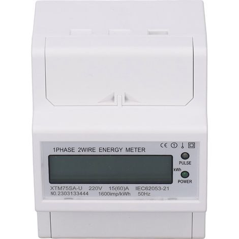 DIN-Schienen-Energiezähler, Voltmeter, Amperemeter, einphasig, 4-polig, digitales LCD-Display, 35 mm, DC 220 V, 15 (60) A (1/5)