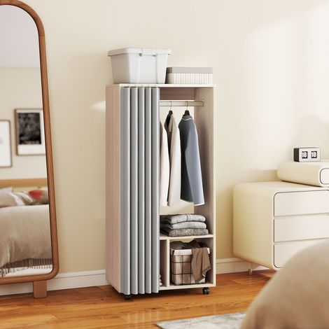 Armoire penderie mobile avec rideau, barre de suspension, 60 x 40 x 128 cm, aspect bois naturel (1/5)