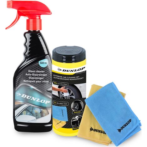 Pack Lingettes Microfibre 35x35cm et Nettoyant Vitres 500ml DUNLOP - Pare-Brise Auto, Finition Sans Traces, Visibilité (1/3)