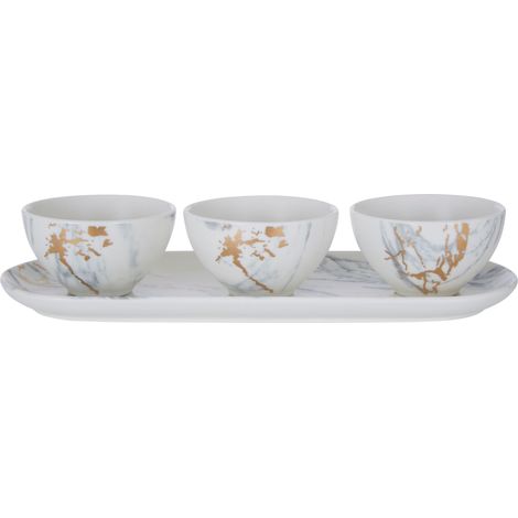 Premier Housewares Tapas Bowls Marble Effect Tapas Dishes With Oblong Tray Durable Tapas Set Of 4 Appealing Tapas Dishes Set / Round Tapas Plates 10 x 6 x 27 (1/5)