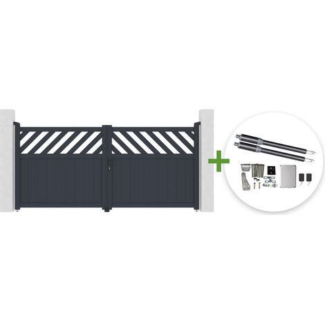HELMIS 3 m H.140 cm graues Aluminium-Schwingtor + RANGER B150 Schwingtorantrieb