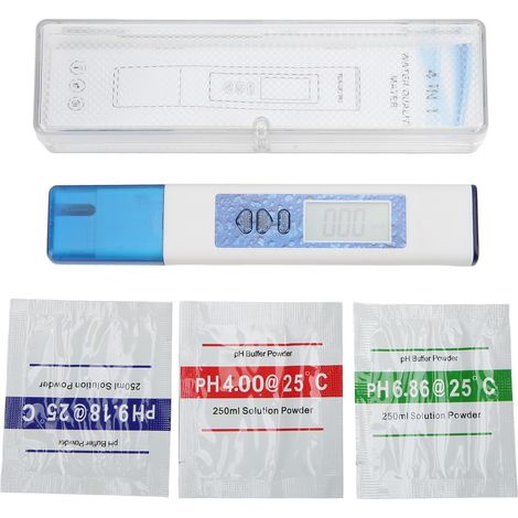 4-in-1 Wassertester pH- und TDS-Messgerät mit klarem, hintergrundbeleuchtetem Digitaldisplay für Aquarium und Schwimmbad (Blau) (1/5)