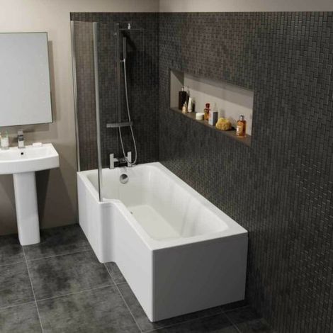 LH L Shaped 1600mm Shower Bath Glass Screen End Front Panel Bathroom Acrylic (1/5)