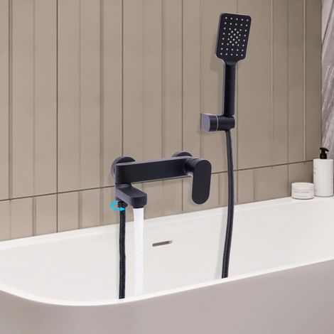 Rubinetto per vasca nero, rubinetto per vasca a parete, set doccia con miscelatore per doccetta per bagno