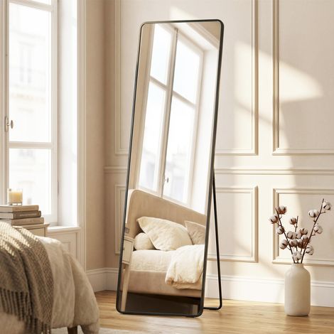 Miroir de corps entier, 165 x 60 cm, miroir mural rectangulaire, cadre en alliage d'aluminium, verre trempé, pour la chambre à coucher, le salon, la garde-robe, doré clair (1/5)