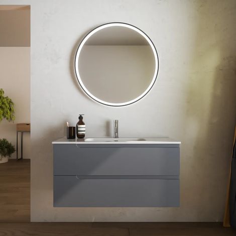 Meuble de salle de bains suspendu 120 cm gris mat avec deux tiroirs et lavabo inclus Mod. Ardenne
