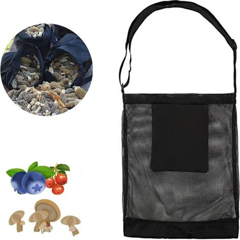 Bolsa de recolección de setas KZQ, bolsa de malla para recolección, bolsa plegable para recolección de frutas (negra) (1/3)