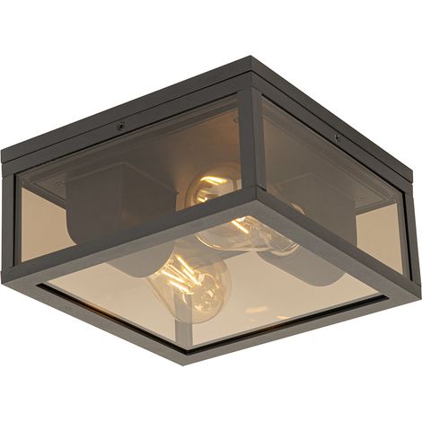 Deckenleuchte schwarz mit Rauchglas 2-flammig IP44 - Charlois