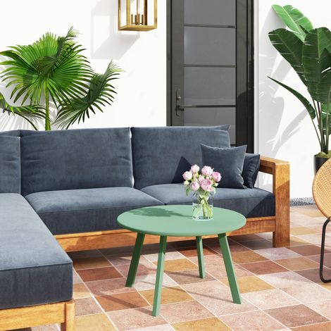 Extérieur Petite table basse ronde d'appoint avec patins antidérapants cadre en métal pour jardin Ø 70 x 42 cm - vert