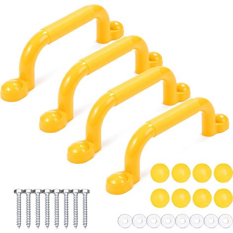 Relaxdays Klettergerüst Griffe, 4er Pack, je Haltegriff bis 100 kg, Spielturm & Hochbett, Zubehör, Kunststoff, gelb