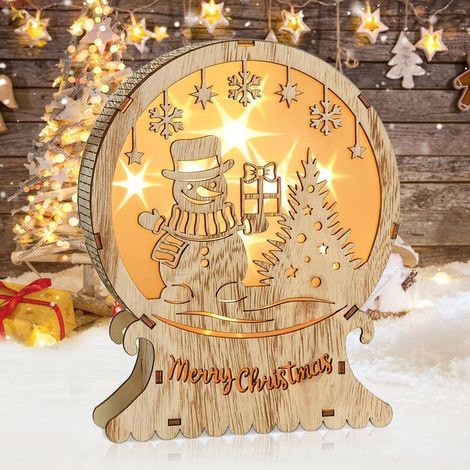 Luces navideñas LED de madera, luz de estrella navideña para ventana, adornos navideños LED de madera, luz de reno LED, adornos navideños LED para balcón interior (muñeco de nieve) (1/5)