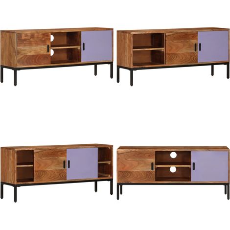 Mueble TV madera maciza acacia marrón miel y gris 110x30x50 cm - Madera maciza - Acacia