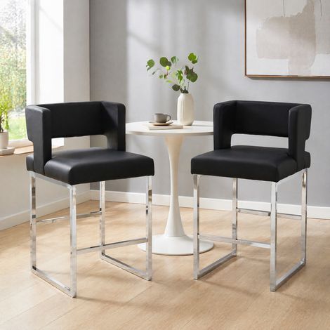 Set de 2 taburetes de bar, negro y plata, asiento PU, 91,4 cm HAVRYA (1/5)