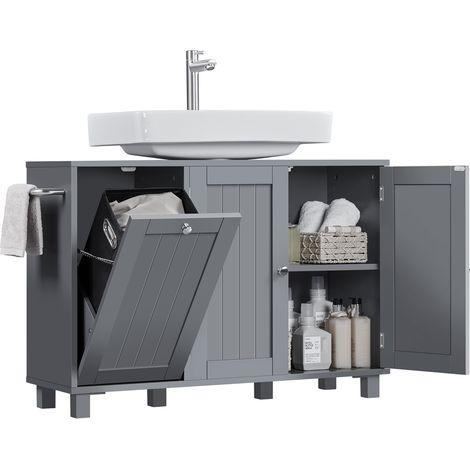 Homevive Armario Bajo Lavabo con Cestos de Ropa Sucia Mueble de Baño con Puertas Estantes Ajustables Gris Oscuro (1/5)