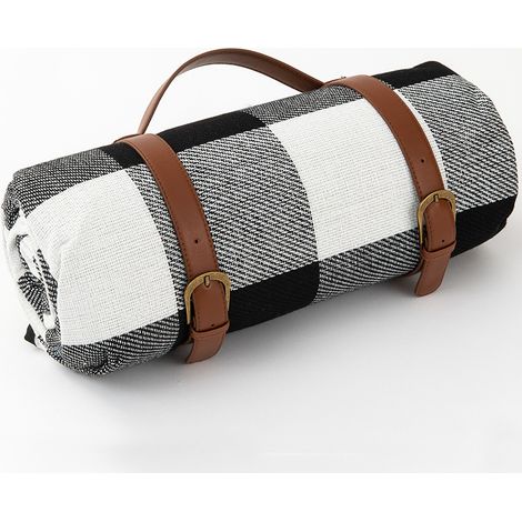 Couverture de Pique-nique Portable Imperméable 90 x 200 cm,Tapis Sable de Plage,Tapis de Plage Léger Tapis de Picnic Lavable pour Camping, Plage, Jardin, Parc, BBQ, Randonnée, Grille noir et blanc