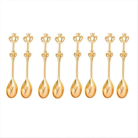 Lot de 8 pièces café cake cuillère crown cake cuillères petit cuillère à thé doré (1/5)