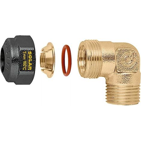Raccordo curvo maschio, meccanico a tenuta O-Ring per impianti solari. Diametro tubazione Ø22 Caleffi 254752  Ø 22