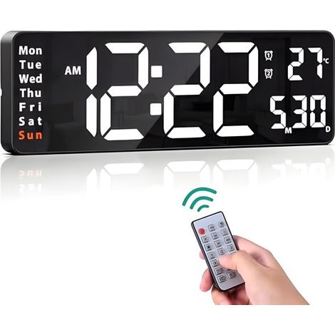 Orologio da parete digitale 406 cm (16 pollici) con LED,sveglia da parete con telecomando,2 impostazioni di allarme,luminosità regolabile,timer (1/5)