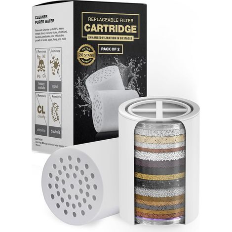 Lot de 2 cartouches filtrantes de rechange à 20 couches (sans boîtier), compatibles avec tout filtre de douche de conception similaire (1/5)