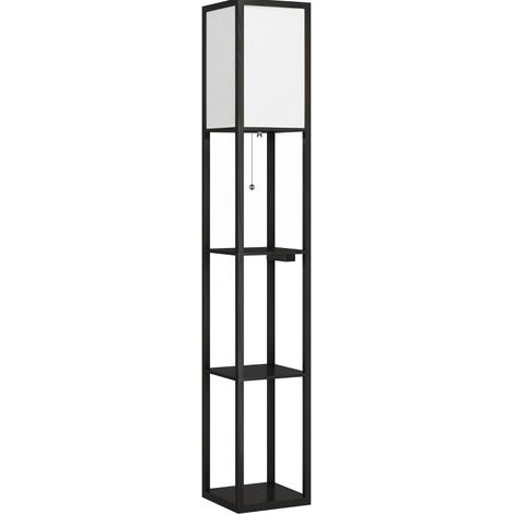 Lampadaire LED avec étagères noir, variateur 3 niveaux, interrupteur à chaîne, USB-A USB-C et prise (1/3)