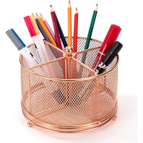 Porte stylos rotatif quatre compartiments trois cent soixante degrés pour bureau et fournitures scolaires (1/5)