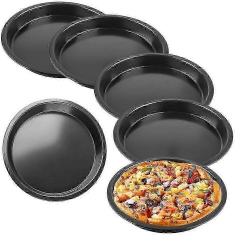 Lot de 6 assiettes à pizza rondes, diamètre 20 cm, en acier inoxydable avec revêtement antiadhésif. (1/5)