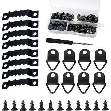 Kit de suspensión para marco de fotos, 251 piezas – 50 ganchos dentados de 45 mm – 150 tornillos de 8 mm – Caja de almacenamiento compartimentada (1/4)