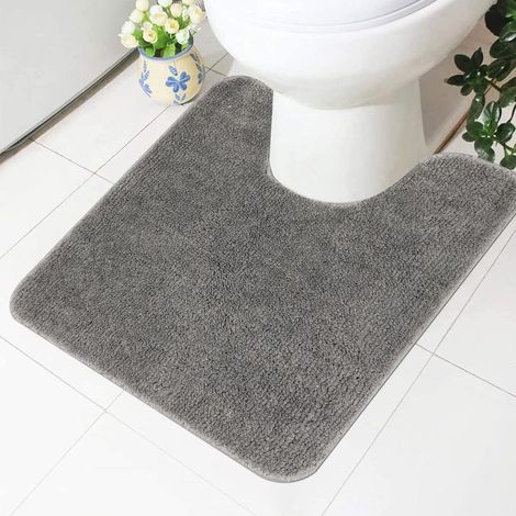 Tapis Salle De Bain Antiderapant Tapis WC Lavable en Machine 50x50cm Gris Absorbant Moelleux De Bain WC Toilette Contour (1/5)