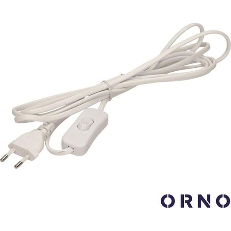 Cable de alimentación con interruptor de encendido/apagado y enchufe plano, cable de 3 m, blanco.
