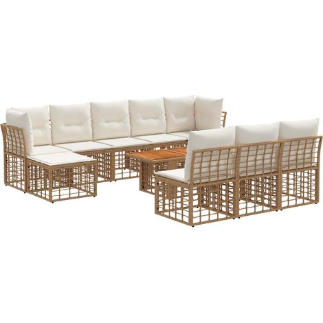 Conjunto de sofás de jardín 11 uds. Natural y Crema vidaXL (1/5)