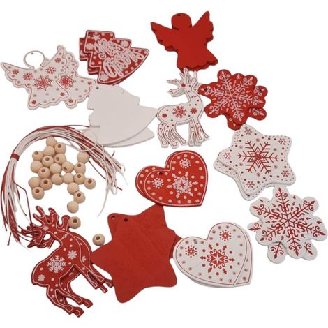 24-teiliger Weihnachtsbaumschmuck zum Aufhängen aus Holz