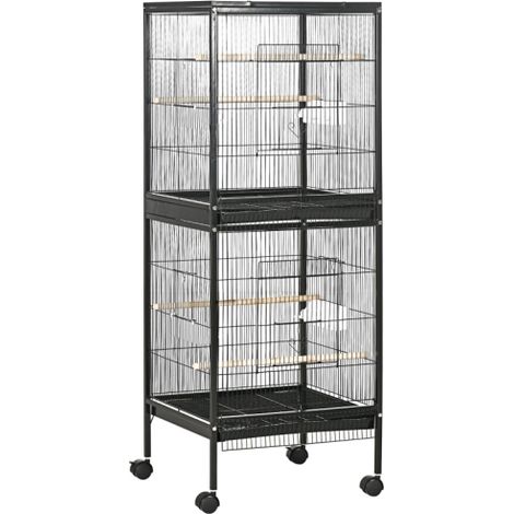 Large 2-in-1 Bird Cage with Wheels Removable Trays Perfect for Budgies Finches Canaries Cockatiels Black Color (1/5)