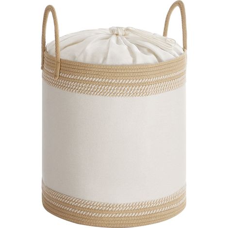 Cesto portabiancheria 60 litri cesto portaoggetti con coperchio manico in corda di cotone coulisse per vestiti coperte soggiorno camera da letto 41 x 41 x 46 cm marrone 120006683