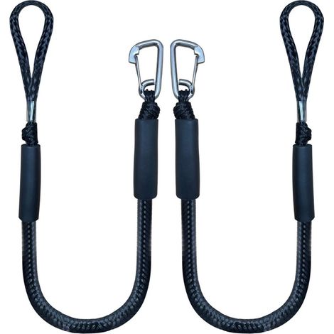 Corde élastique marine (lot de 2) : Noire avec crochet, extensible de 1,2 à 1,7 m, convient aux bateaux, kayaks, bateaux à moteur, pontons, etc., accessoires de cordes d'amarrage et d'ancrage. (1/5)