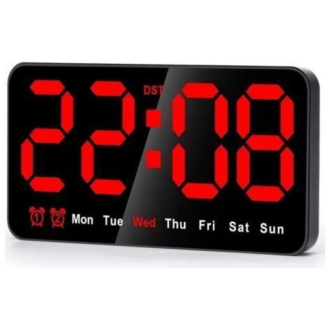 Horloge numérique - 9 pouces - Grand écran LED - Silencieuse - Rouge (1/4)